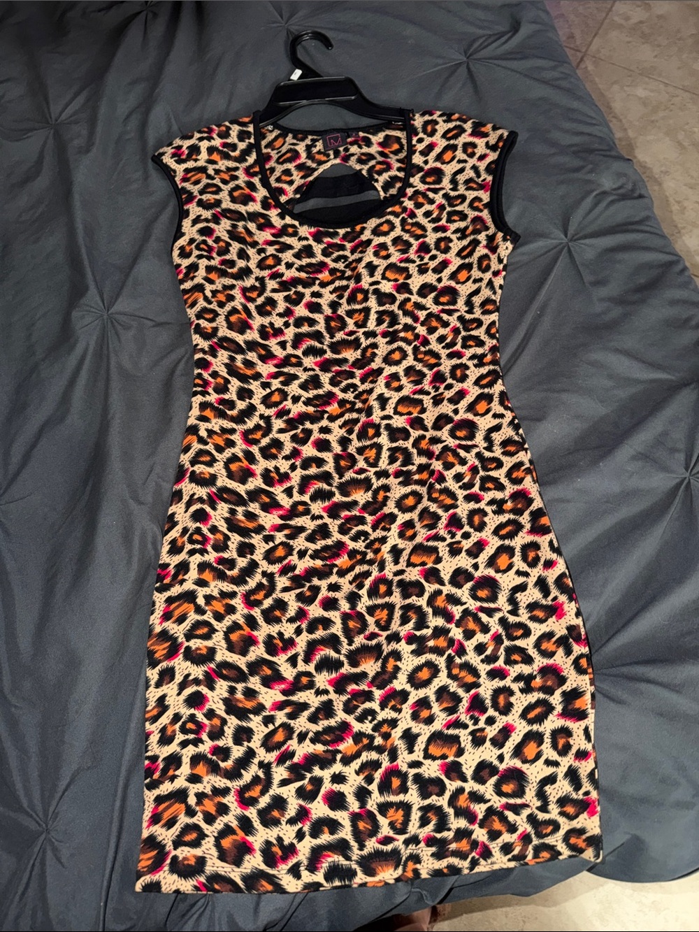 Material Girl Leopard Print Cap Sleeve Dress in Black, Tan & Pink